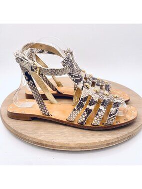 Kate Spade Shoes Womens 8.5 Leather Snakeskin Studded Gladiator Sandals Italy
